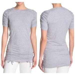 FANCO Heather Drawstring Shirred Short Sleeve Top